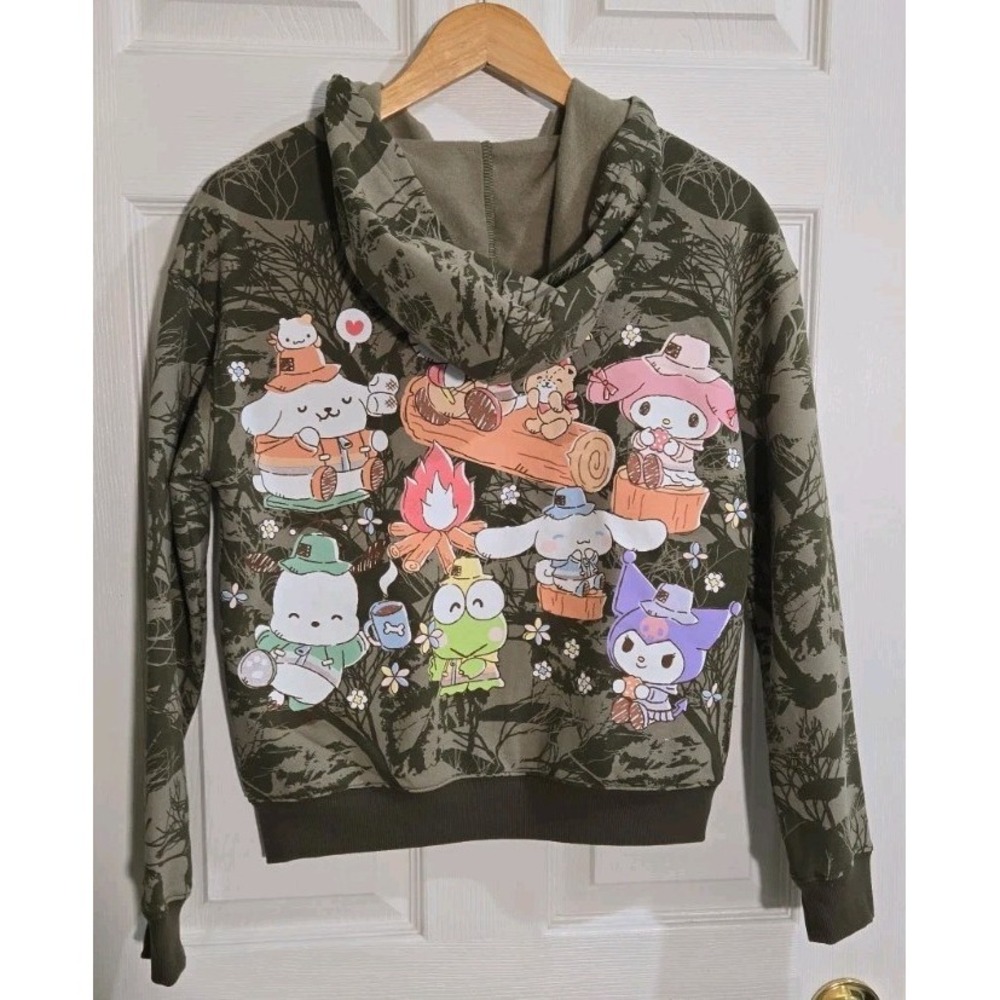 Hello Kitty & Friends Sweatshirt XS Olive Green Zip Up Graphic Fleece Lined NEW - Picture 2 of 12